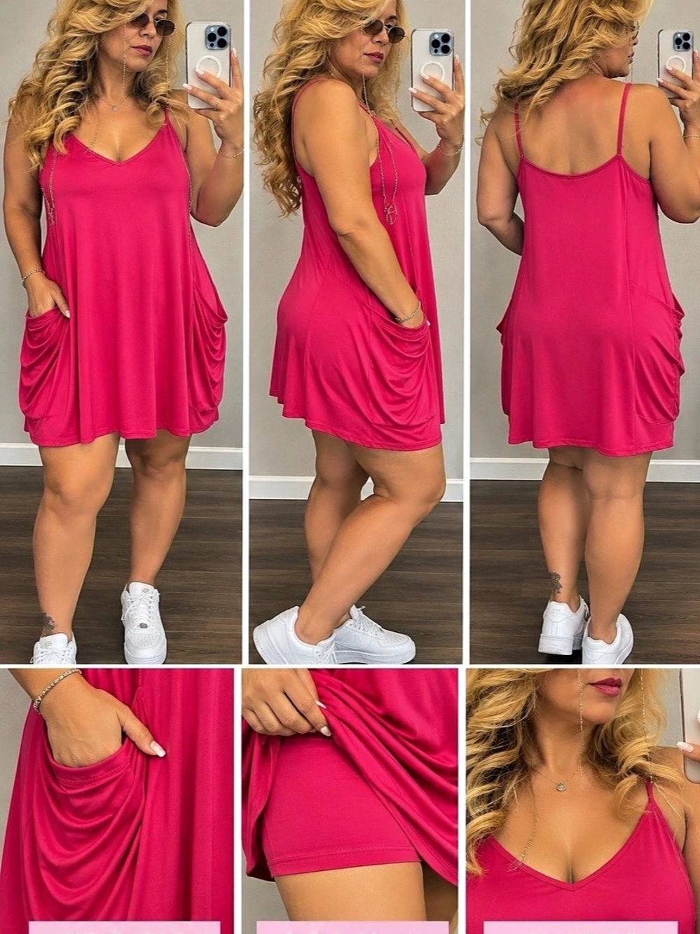 Hot Pink Sleeveless Romper Dress With Pockets Size XL